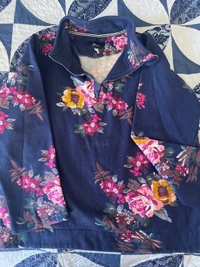 Joules Navy Floral Half-Zip Sweatshirt with Pink & Yellow Blooms